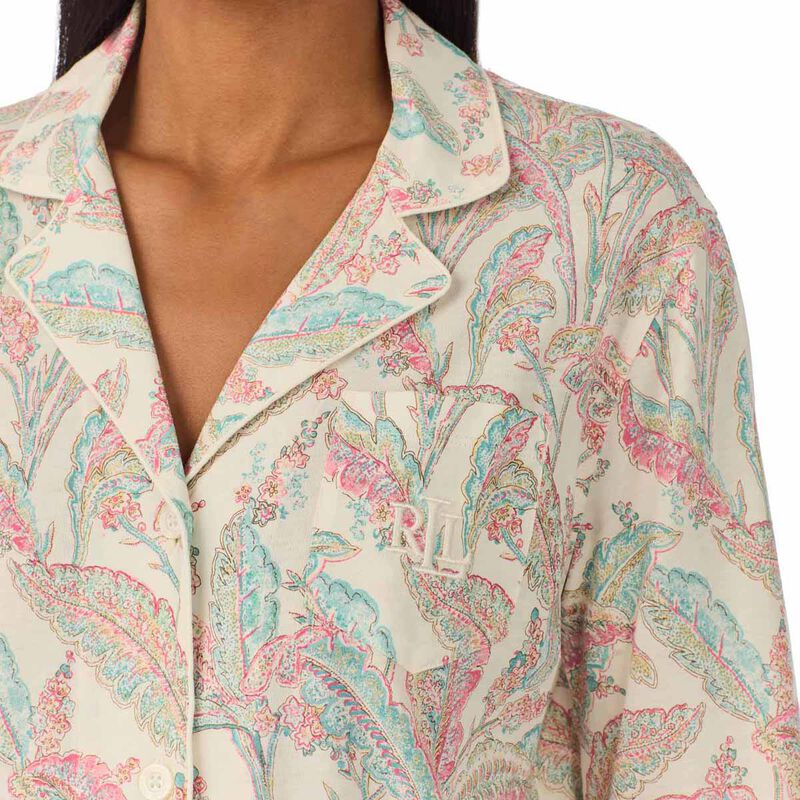 Lauren Ralph Lauren Classic Knit 3/4 Sleeve Notch Collar Pajama Set image number 2